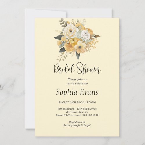 Yellow and White Floral Bouquet Bridal Shower Invitation