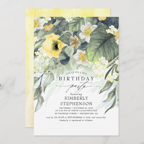 Yellow and White Floral Elegant Vintage Birthday Invitation