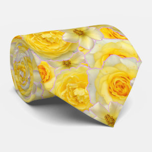 Yellow and White Floral Oversized Flowers Collage Neck Tie
