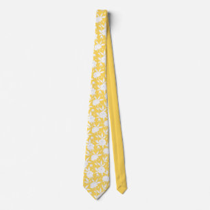 Yellow and White Floral Pattern Groomsmen Wedding  Neck Tie
