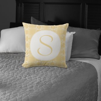Yellow And White Floral Pattern Monogrammed Throw Pillow by machomedesigns at Zazzle