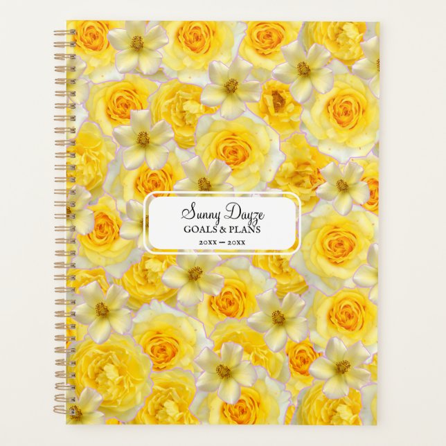 Yellow and White Floral Personalized Sunny Flowers Planner (Front)