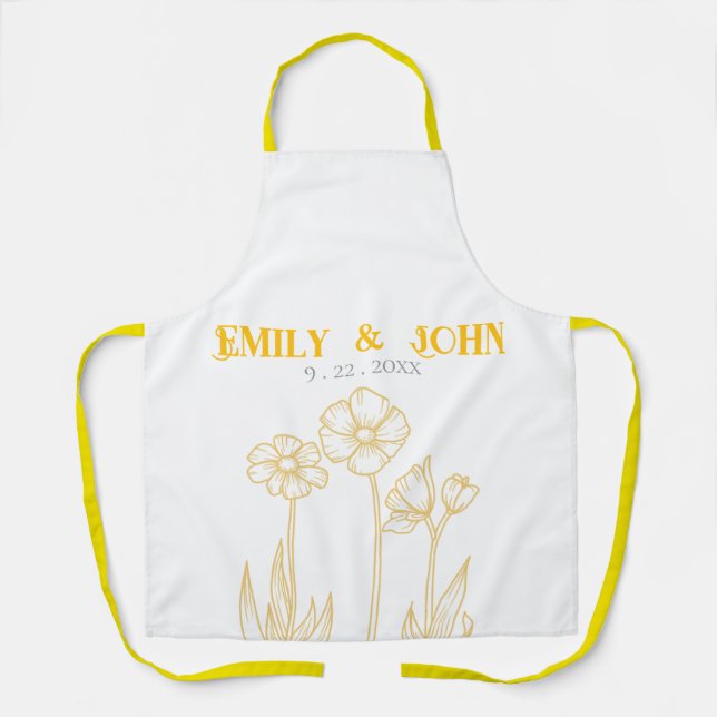 Yellow and White Floral Wedding  Apron (Front)