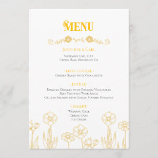 Yellow and White Floral Wedding Menu