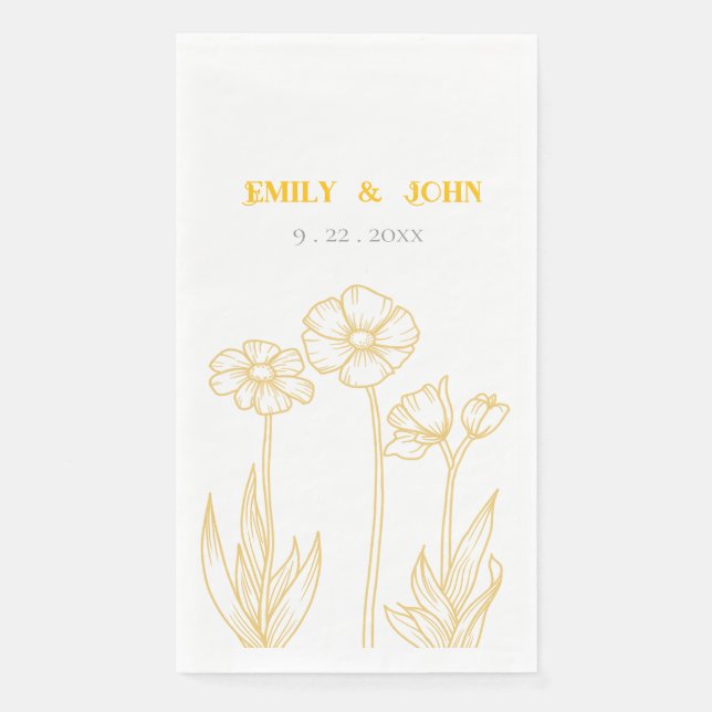Yellow and White Floral Wedding  Paper Guest Towels (Front)