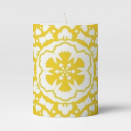 Yellow and white flower pillar candle