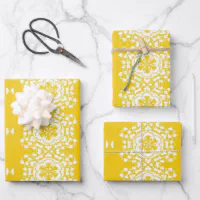 White polka dots on lemon yellow wrapping paper, Zazzle