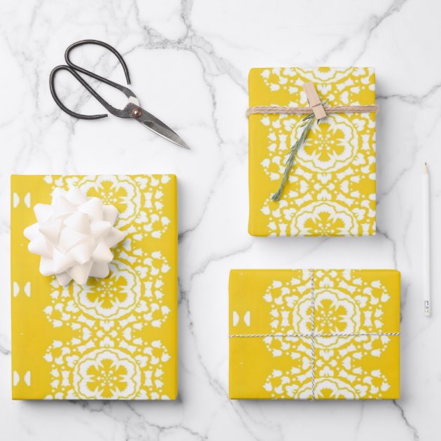 Yellow and white flower wrapping paper sheets