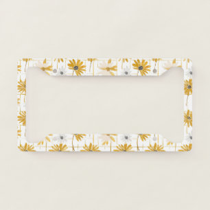 Yellow and White Flowers - Distressed Golden Plaid License Plate Frame