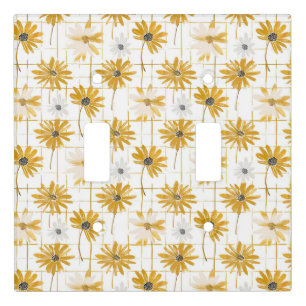 Yellow and White Flowers - Distressed Golden Plaid Light Switch Cover