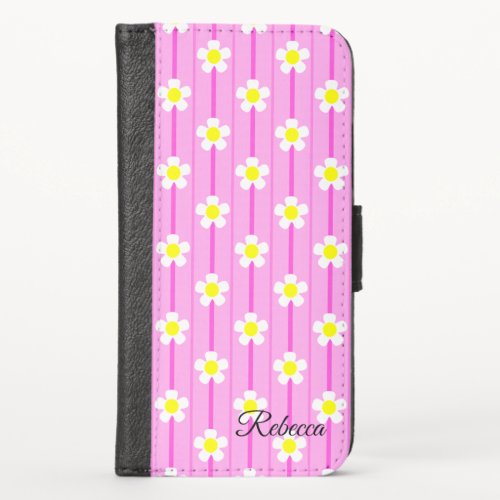 Yellow And White Flowers On Pink Stripes iPhone X Wallet Case
