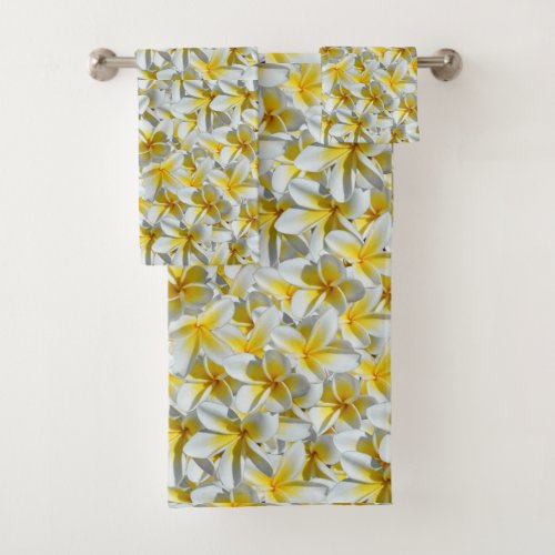 Yellow And White Frangipani Flowers Bath Towel Set