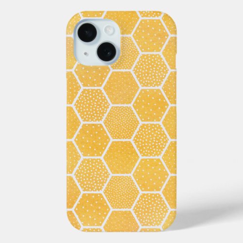 Yellow and White Geometric Honeycomb Pattern iPhone 15 Case