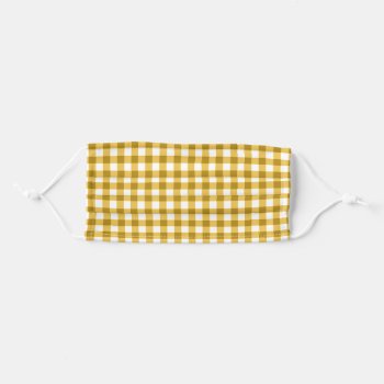 Yellow And White Gingham Check Pattern Adult Cloth Face Mask by InTrendPatterns at Zazzle