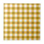 Yellow And White Gingham Check Pattern Ceramic Tile