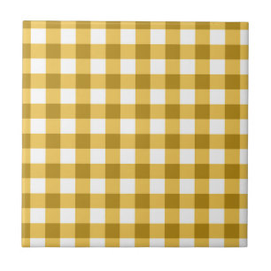 Yellow And White Gingham Check Pattern Ceramic Tile