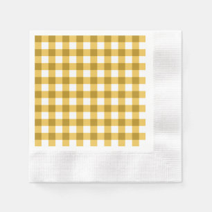 Yellow And White Gingham Check Pattern Paper Napkins