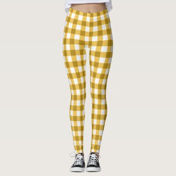 Yellow And White Gingham Checked Leggings by InTrendPatterns at Zazzle