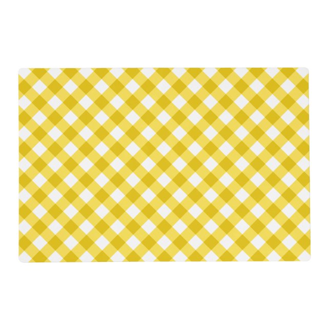 Yellow and White Gingham Checks Laminated Paper Placemat (Front)
