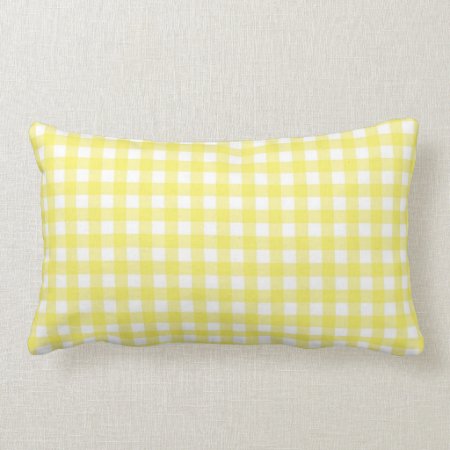 Yellow And White Gingham Design Lumbar Pillow