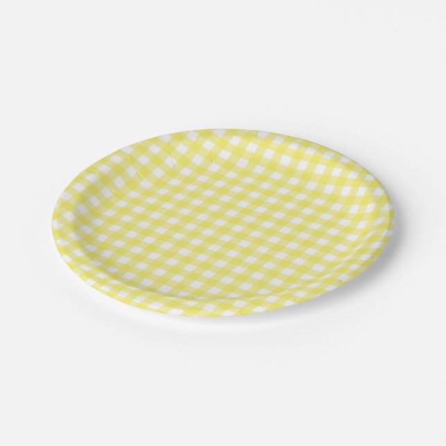 Yellow and White Gingham Design Paper Plates (Angled)
