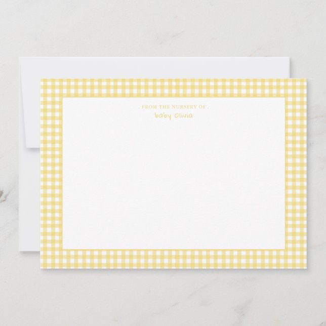 Yellow and white gingham gender neutral  thank you card (Front)