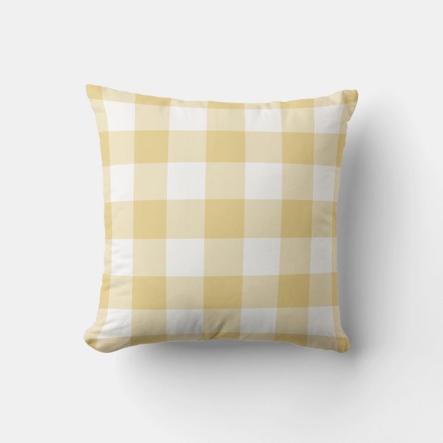 Yellow and White Gingham Pattern Checkered Outdoor Pillow (Front)