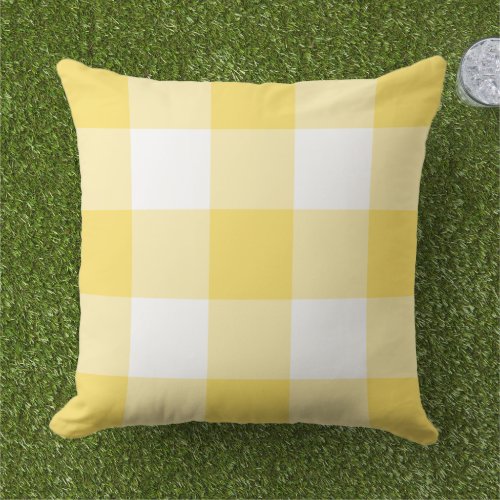 Yellow and White Gingham Plaid Pattern Outdoor Pillow