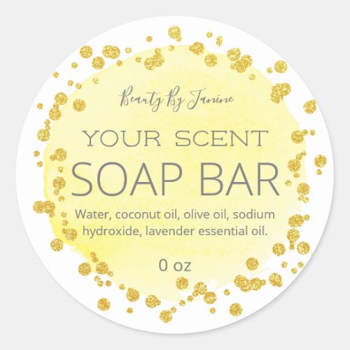 Yellow And White  Gold Dots Soap Bar Labels