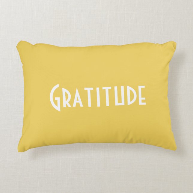 Yellow and White Gratitude Affirmation Accent Pillow (Front)