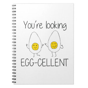 Yellow and White Hand Drawn Egg-cellent Egg puns Notebook