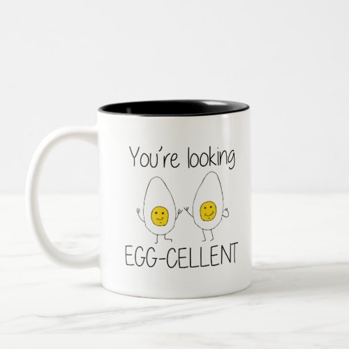 Yellow and White Hand Drawn Egg_cellent Egg puns Two_Tone Coffee Mug