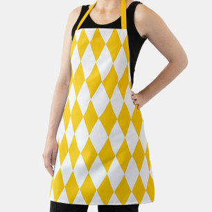Yellow and White Harlequin Diamonds Check Design  Apron