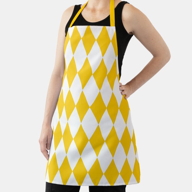 Yellow and White Harlequin Diamonds Check Design  Apron (Creator Uploaded)
