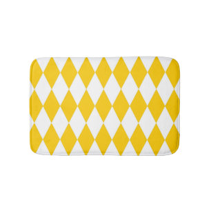 Yellow and White Harlequin Diamonds Check Design Bath Mat