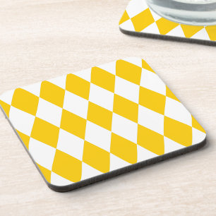 Yellow and White Harlequin Diamonds Check Design Beverage Coaster
