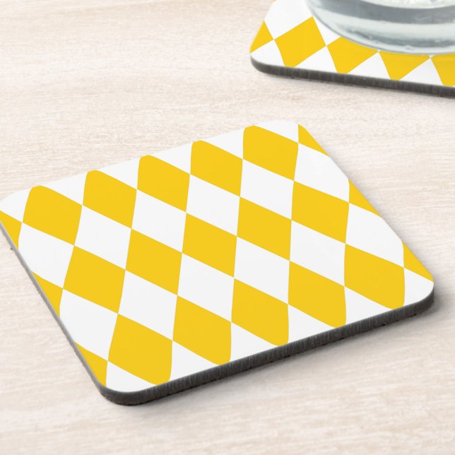 Yellow and White Harlequin Diamonds Check Design  Beverage Coaster (Creator Uploaded)