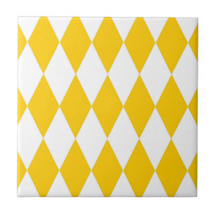 Yellow and White Harlequin Diamonds Check Design  Ceramic Tile