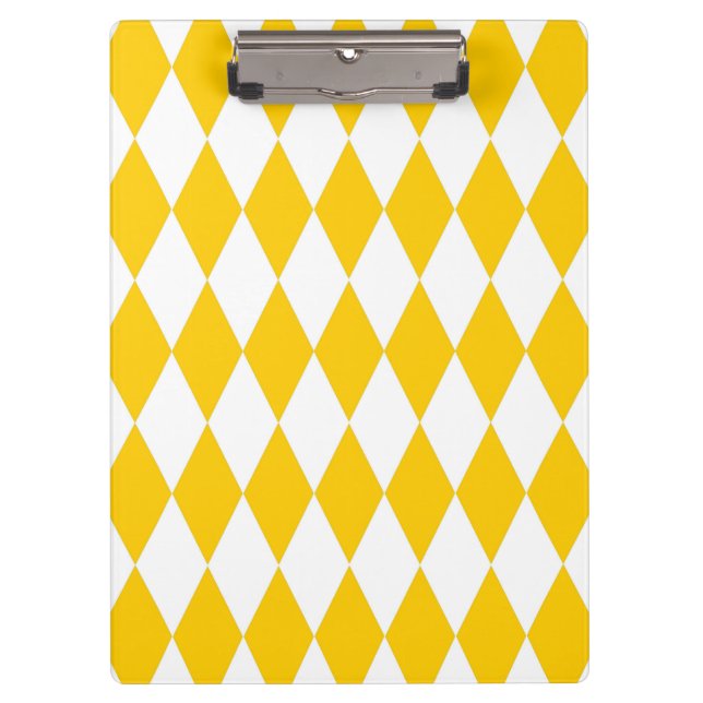 Yellow and White Harlequin Diamonds Check Design  Clipboard (Front)