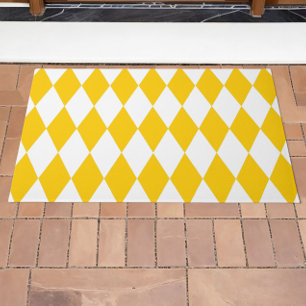 Yellow and White Harlequin Diamonds Check Design Doormat