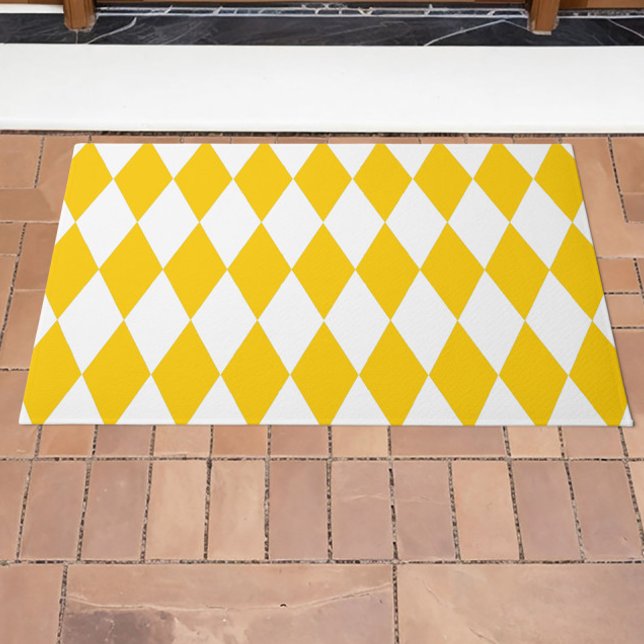 Yellow and White Harlequin Diamonds Check Design  Doormat (Creator Uploaded)