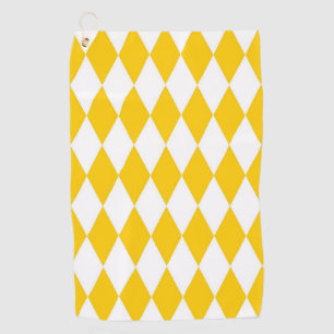 Yellow and White Harlequin Diamonds Check Design Golf Towel