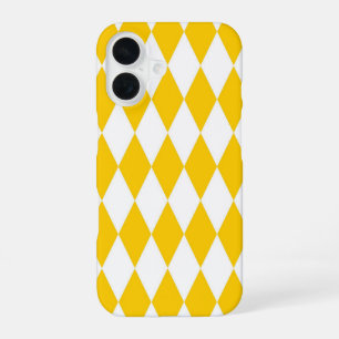 Yellow and White Harlequin Diamonds Check Design iPhone 16 Case