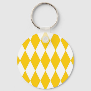Yellow and White Harlequin Diamonds Check Design Keychain