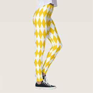 Yellow and White Harlequin Diamonds Check Design  Leggings