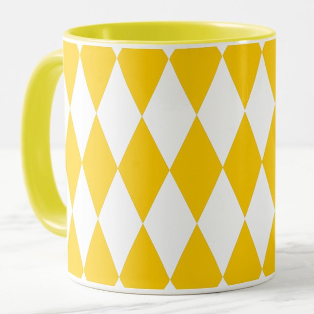 Yellow and White Harlequin Diamonds Check Design  Mug (Creator Uploaded)