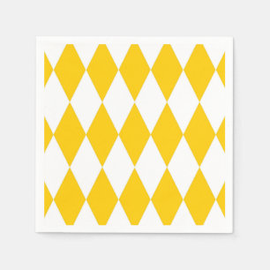 Yellow and White Harlequin Diamonds Check Design Napkins