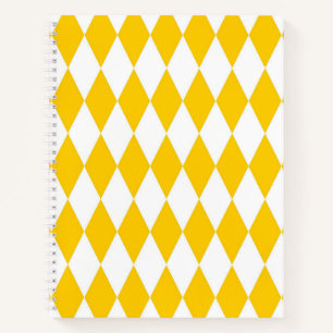 Yellow and White Harlequin Diamonds Check Design Notebook