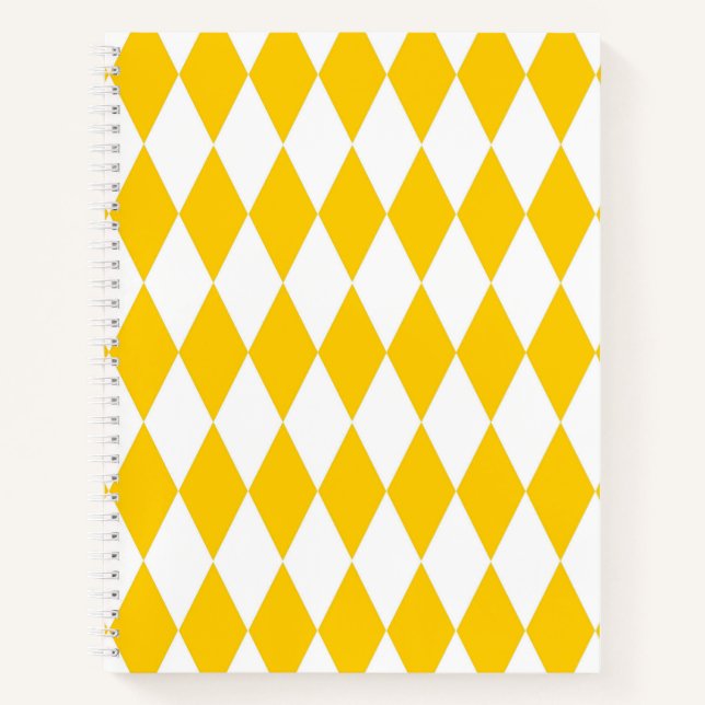 Yellow and White Harlequin Diamonds Check Design  Notebook (Front)