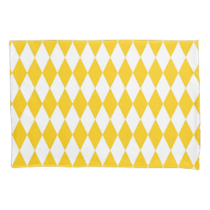 Yellow and White Harlequin Diamonds Check Design Pillow Case